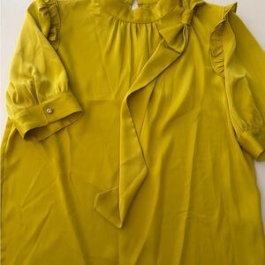 Satin Tie-Neck Blouse in Chartreuse